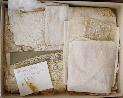 Group Of Antique Lace Veils, Fragments And Cape