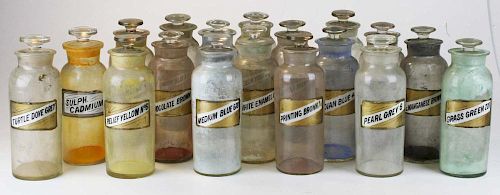 37 Apothecary Paint Pigment Jars W/ Labels Under Glass