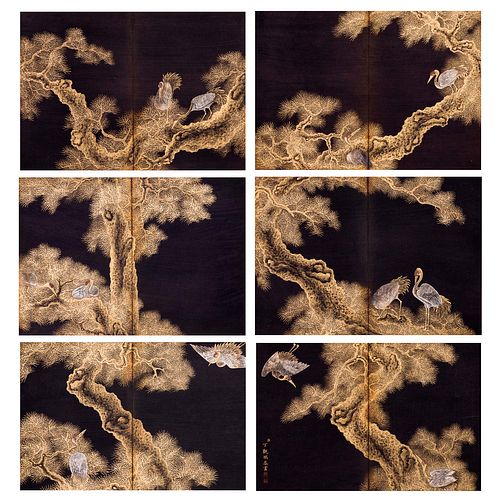 DING GUAN PENG (1736-1795), CRAIN AND PINE TREE, ALBUM OF SIX.