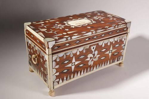 Fine Whaleman Crafted Mother of Pearl and Bone Trimmed Box, 19th Century