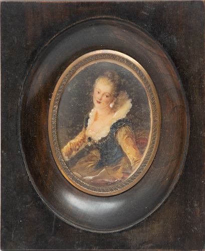 E. Danne, Miniature Oil Painting After Fragonard "L'Etude", H 3.5" W 2.7"
