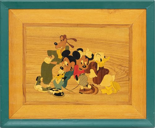 Wood Inlaid Panel, Disney Characters, H 13" W 17"