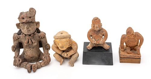 Pre-Columbian Style Terracotta Seated Figures, H 5" 4 pcs