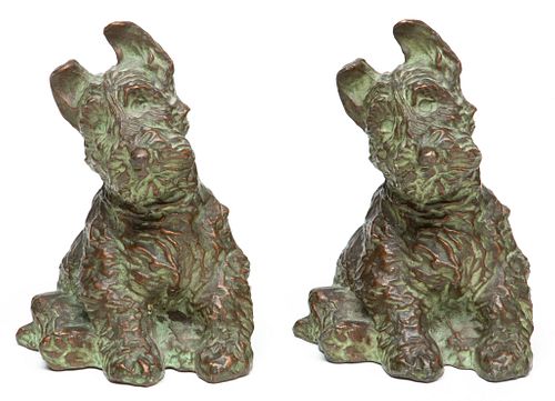 Mcclelland Barclay, USA , 1891-1943 Pair Of Patinated Metal Bookends Scottie Dogs, H 6.25" W 4.5"