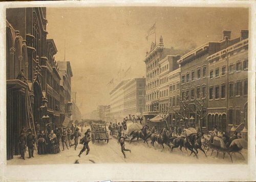 1857 Knoedler Engraving Winter Scene In Broadway