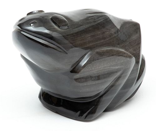 Modern Black Carved Marble Frog, H 4" W 6"