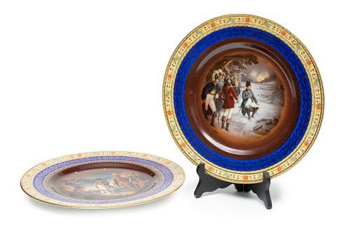 Czechoslovakian Porcelain Plates Napoleon's Russian Campaign, Dia. 11" 2 pcs