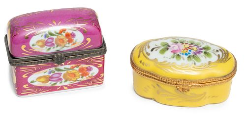 French Hand Painted Porcelain Ring Boxes. W 2.5" 2 pcs