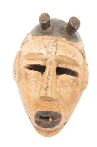 African Polychrome Carved Wood Mask H 9.5" W 5" D 3.5"