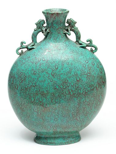 Chinese Green Glaze Porcelain Vase, H 14" W 10"