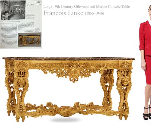 A Fine Large 19th C. French Francois Linke Giltwood & Marble Console Table