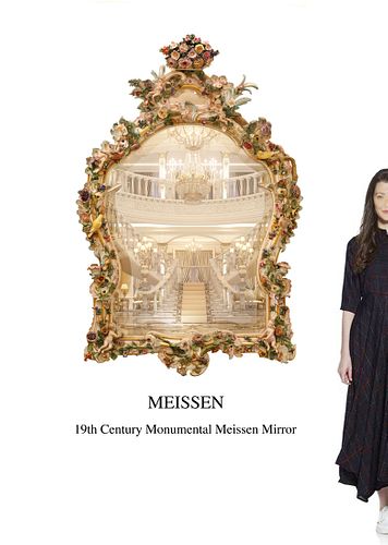 A Monumental 19th C. Meissen Hand Painted Porcelain Wall Mirror