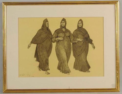 Pencil Drawing of Women in Burqas.