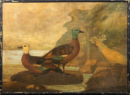 PORTRAIT OF A PAIR OF DUCKS OIL PAINTING
