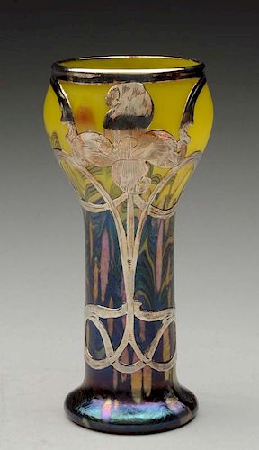 Loetz Silver Overlay Glass Vase.
