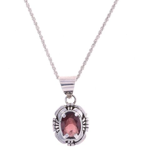 Navajo Sterling Silver Amethyst Scalloped Necklace