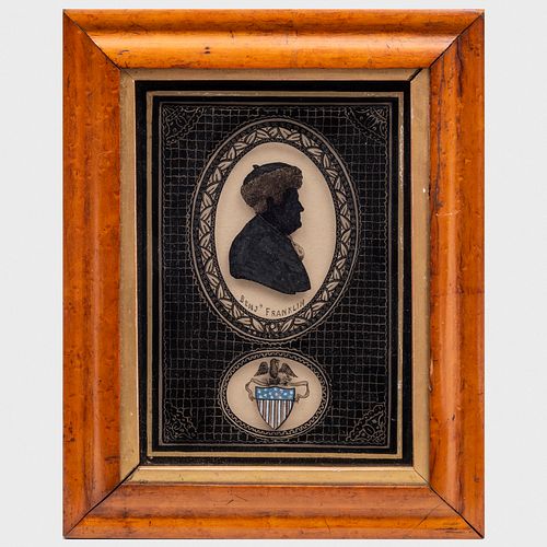 Reverse Painted Glass Silhouette of Benjamin Franklin