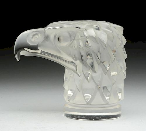 Glass Lalique Eagle Head Automobile Hood Ornament.