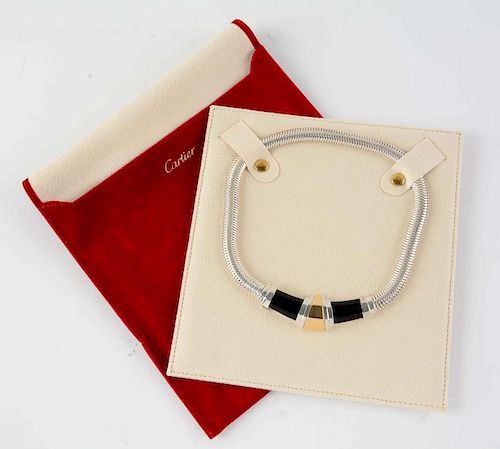 Cartier Sterling & 18K Yellow Gold & Onyx Necklace.
