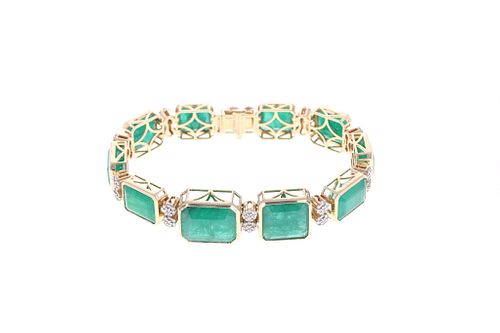 55.37ct Emerald VS2 Diamond & 18k Gold Bracelet