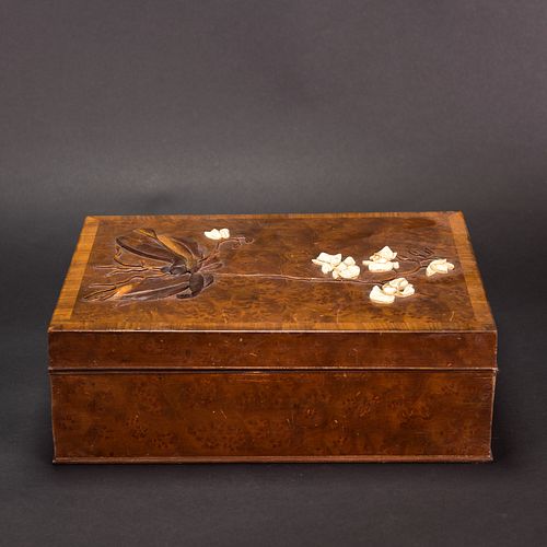 A CHINESE FLOWER CARVED HARD WOOD BOX