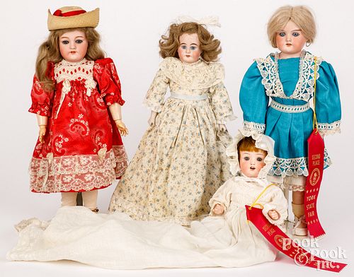 Four German bisque head dolls