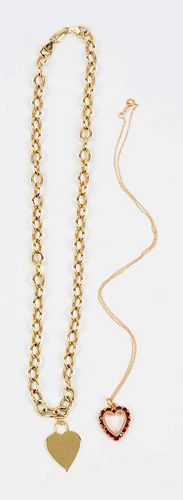Lot Of 2: 14K Yellow Gold Heart Necklaces.