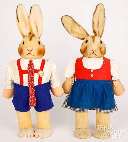 Pair of large Steiff Hansili mohair rabbits