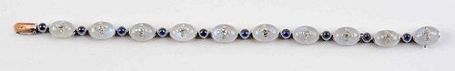 14k White Gold w/ Moonstone, Sapphire & Diamond Bracelet.