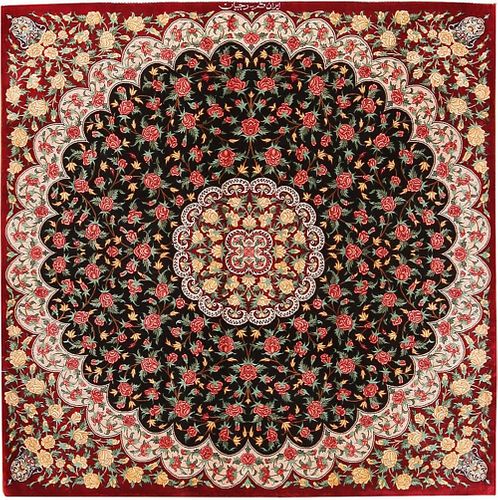 Vintage Persian Silk Qum Rug 3 ft 4 in x 3 ft 4 in (1.02 m x 1.02 m)