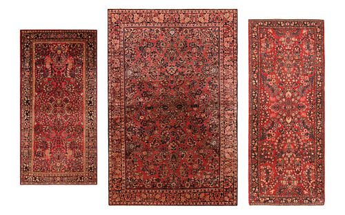 No Reserve - Set Of 3 Antique Persian Sarouk Rugs 6 ft 8 in x 4 ft 4 in (2.03 m x 1.32 m)+5 ft 1 in x 2 ft 6 in (1.54 m x 0.76 m)+6 ft 2 in x 2 ft 6 i