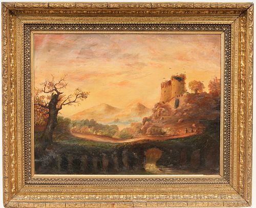 Landscape Castle In Ruins Oil On Canvas 
