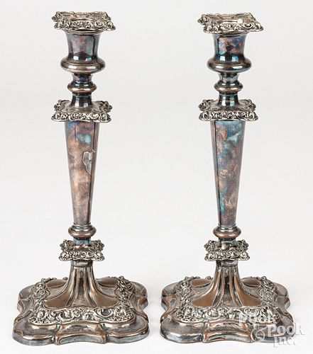 Pair of early Sheffield plated candlesticks