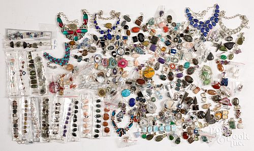 Large group of silver and silver plate jewelry