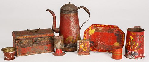 Collection of red toleware, 19th c.