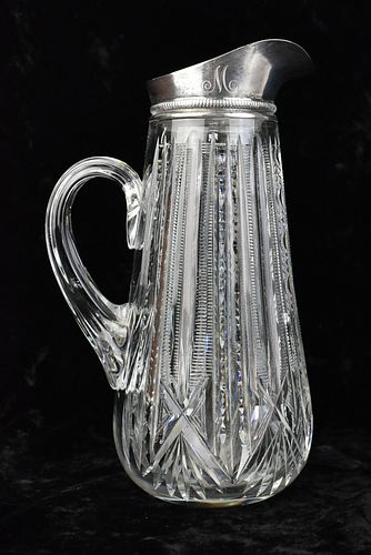 PAIRPOINT & GORHAM CUT GLASS & STERLING PITCHER
