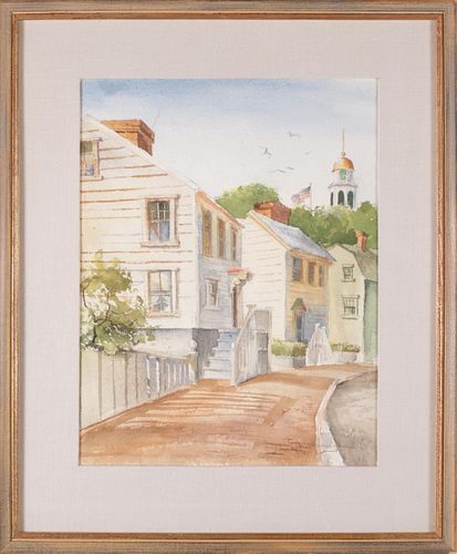 J. Husneth Watercolor on Paper "Union Street, Nantucket", circa 1940