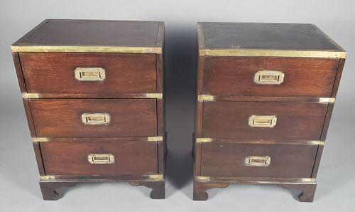 Pair of Brass Bound English Campaign Night Stand End Tables