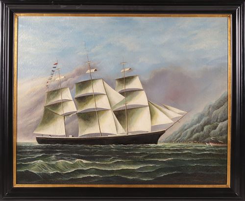 Contemporary China Trade Style Oil on Canvas "Portrait of the Square Rigged Ship Palmer"
