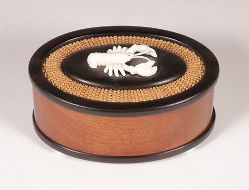 Nap Plank Oval Basket Weave Box with Carved Lobster, circa 2004