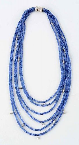 Sapphire and Diamond Necklace w/ 18K White Gold Clasp.