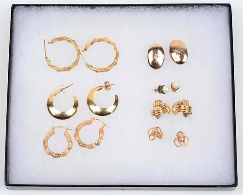 7 Pairs Of 14K Gold Earrings.