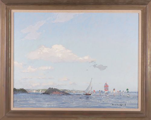 David Bareford Oil on Canvas "Yachting Off Manchester, Massachusetts"