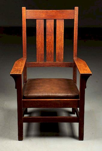 Rare Gustav Stickley Tall Back Large Arts & Crafts Armchair.