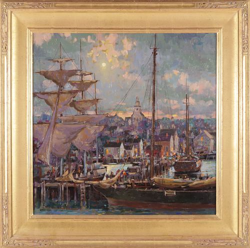 Donald Allen Mosher Oil on Canvas "Nantucket Harbor"