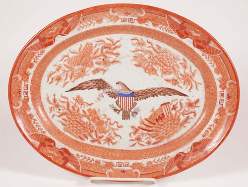Chinese Orange Fitzhugh Style Platter, 20th Century