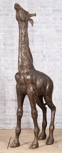 Figural Bronze Giraffe Garden Statue