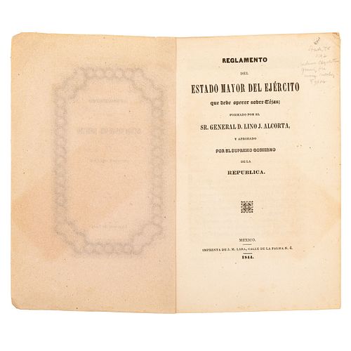 Reglamento del Estado Mayor del Ejército que debe Operar en Tejas. México: Imprenta Lara, 1844.
