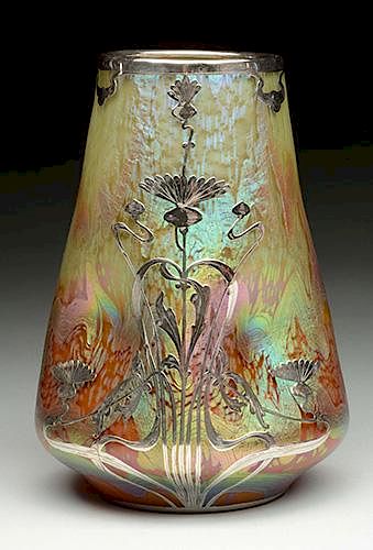 Loetz Silver Overlay Phanomen Vase.