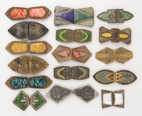 ANTIQUE / VINTAGE CZECHOSLOVAKIAN AND OTHER ART DECO BELT OR DRESS BUCKLES, LOT OF 16